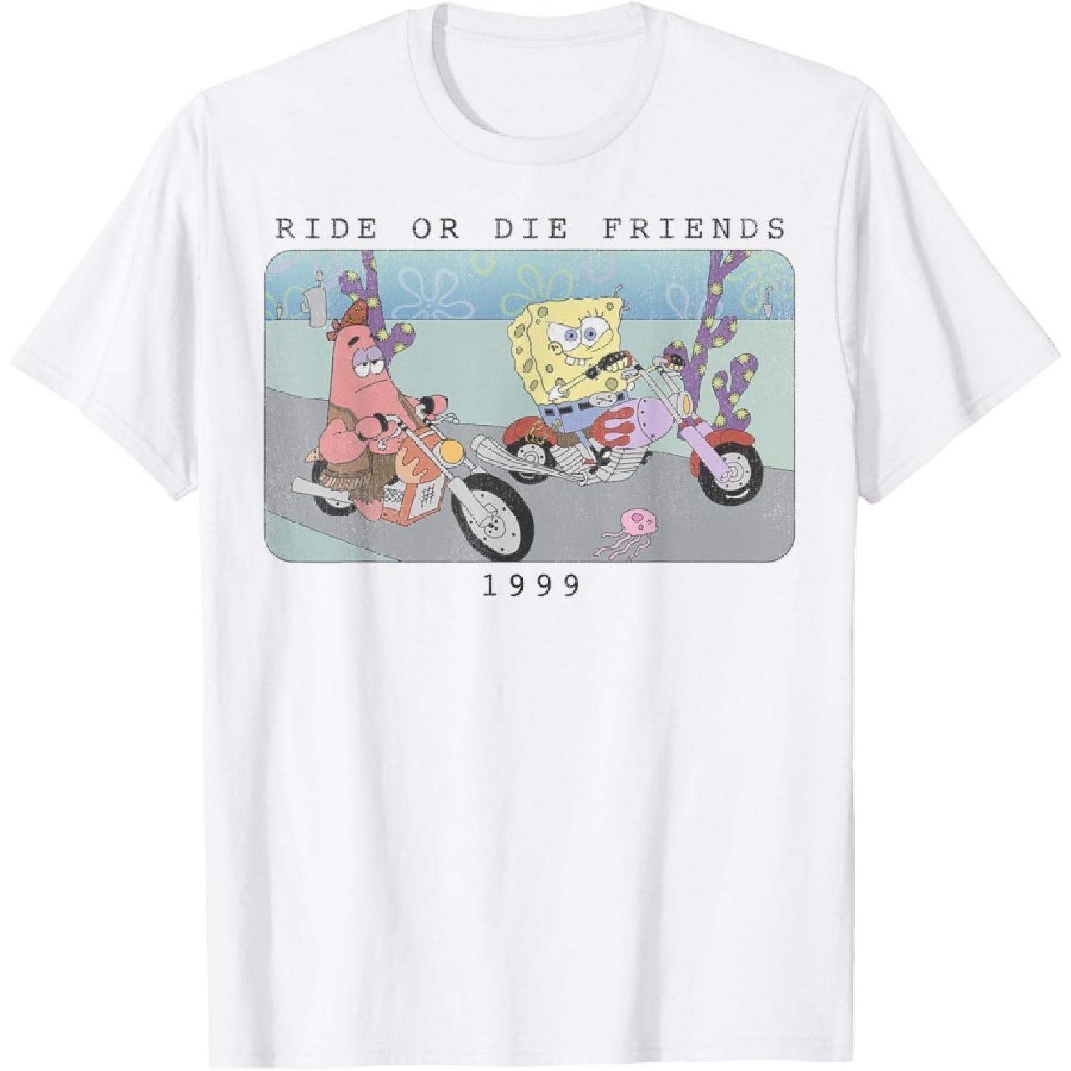 Футболка с портретом Губки Боба Квадратные Штаны  Ride Or Die Friends  1999 S белый