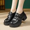 Muffin Platform Loafers Women's 2025 New Retro British Style Small Leather Shoes French Thick Heel Deep Mouth Single Shoes Foreign Style