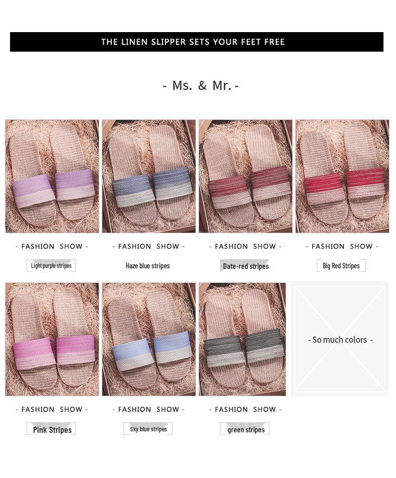 Summer Non-Slip Linen Slippers for Couples - Breathable, Odor-Free Indoor Footwear