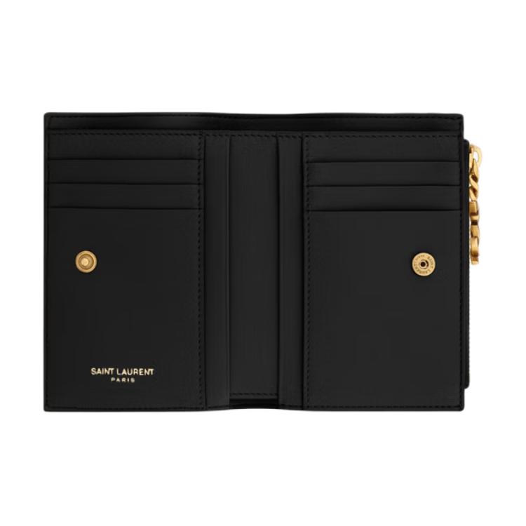 Saint Laurent Cassandre Stepp-Leder-Portemonnaie Damenportemonnaie Schwarz 862438-AAGB1-1000