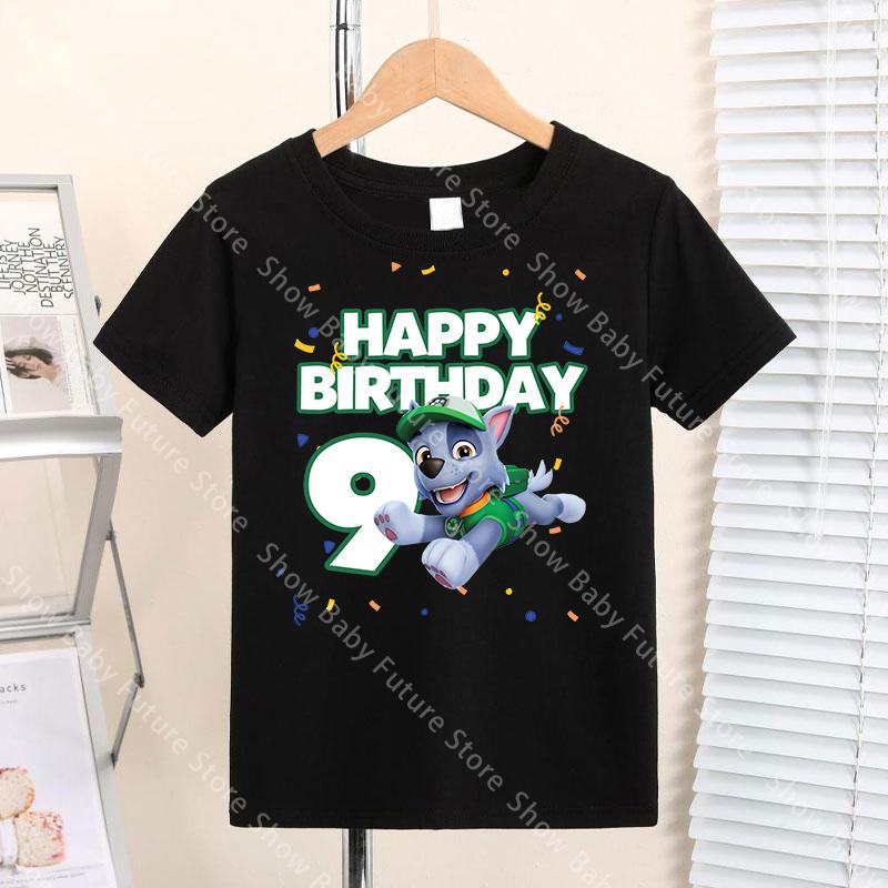 Summer Cartoon Party T Shirt for Boys Rocky Girls New Birthday Number Cute Tee Shirt Printed Clothes Anime Tops Gifts