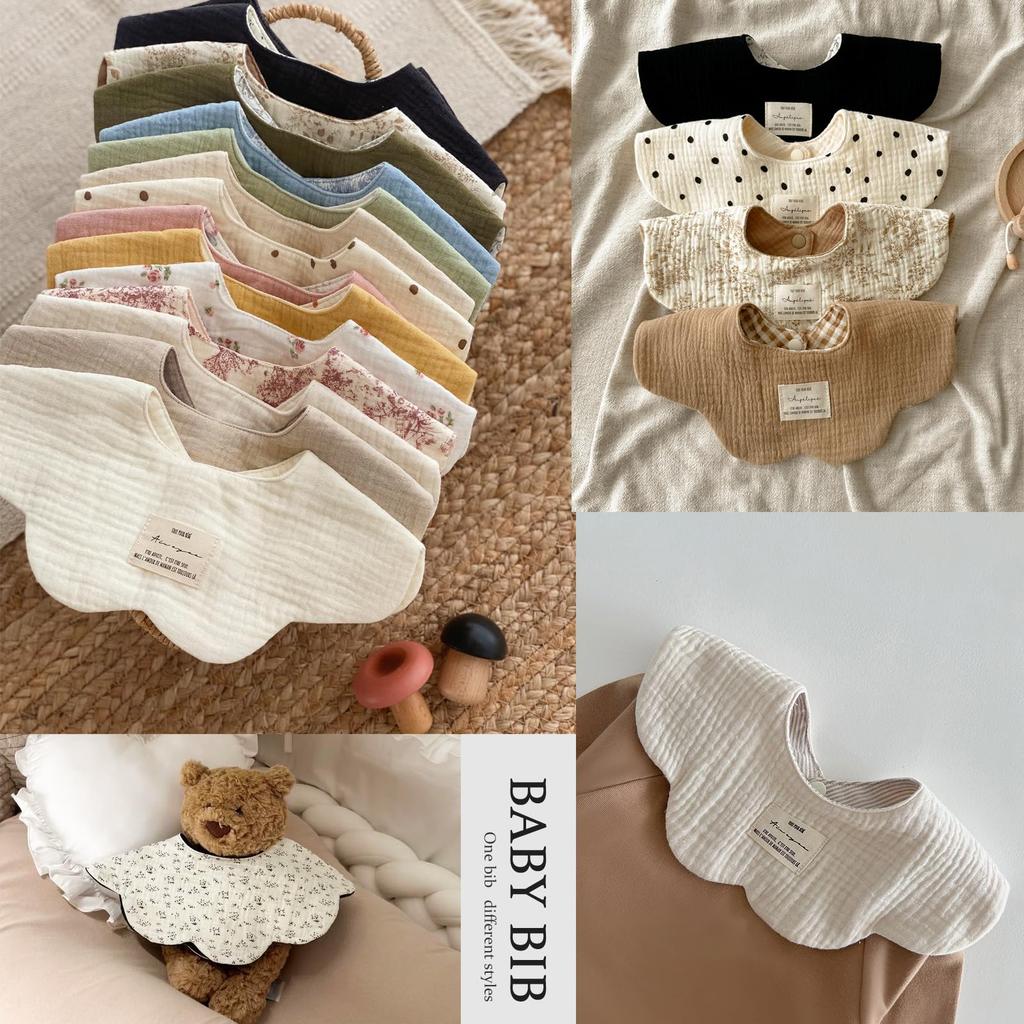 Baby Set of Baby Meal Baby Baby Shower Gifts [GoUseGo] Bibs, 4, Double-sided, 6-ply Gauze, Bibs, Girls, Boys, Stylish, Newborn, 360-degree Bibs,
