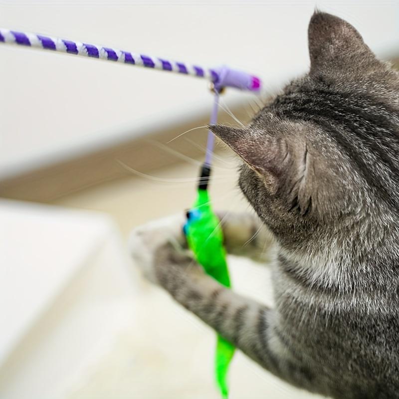 Caterpillar Style Colorful Long Rod Cat Teaser Stick, Cat Entertainment Interactive Toy