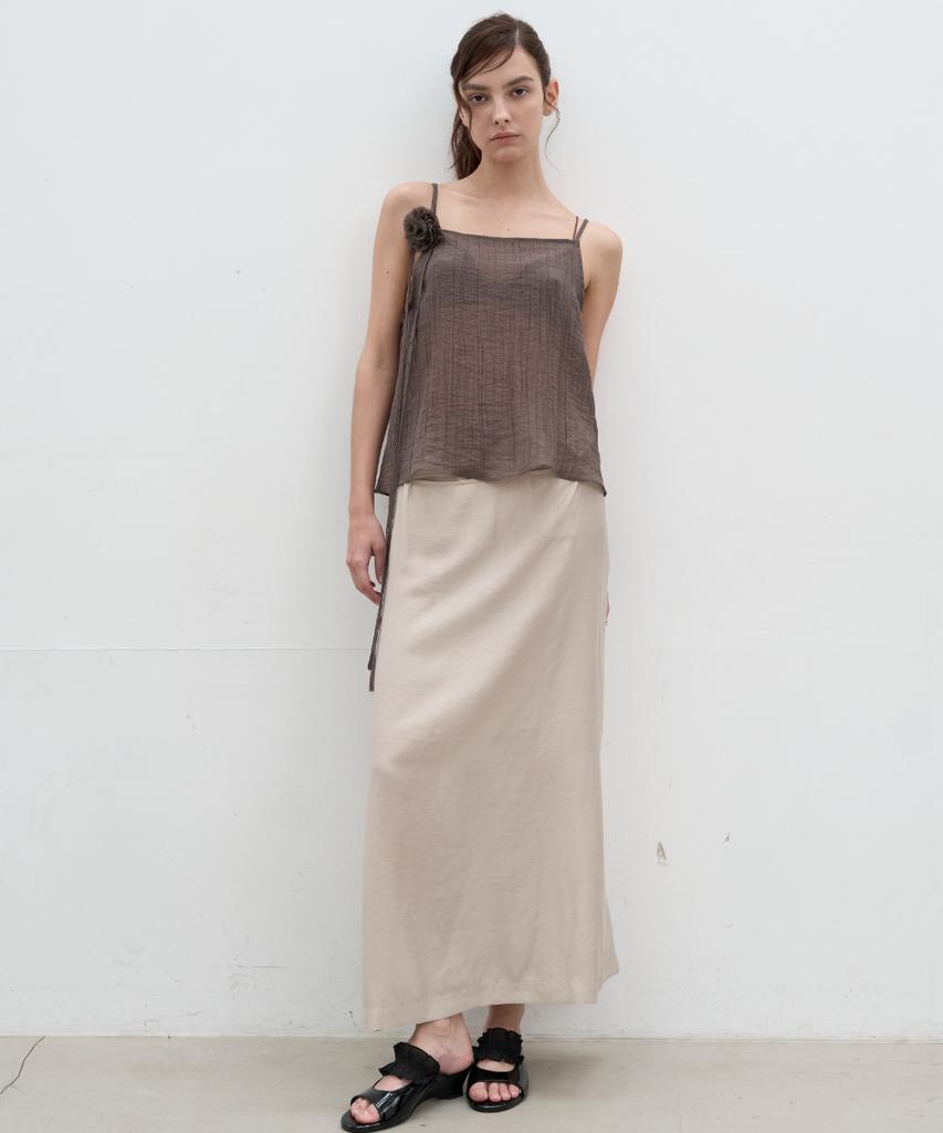 Seolan A-Line Glossy Long Skirt_Beige