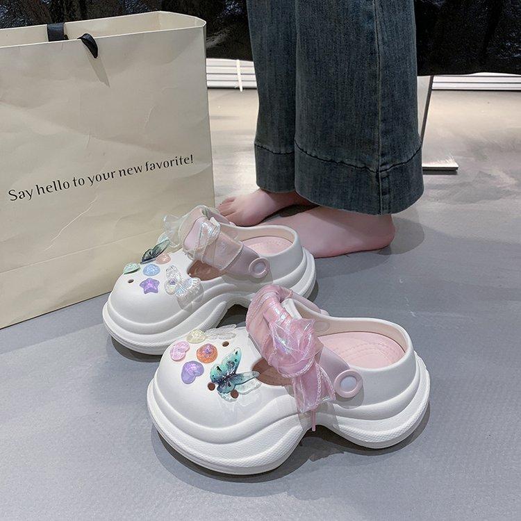 Butterfly Love Hole Shoes Lace Edge 2025 Summer New Beach Sandals Platform Bottom Trend Explosion Summer Must