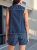 Women's Denim Vest Button Down V Neck Sleeveless Casual Jean Jacket
