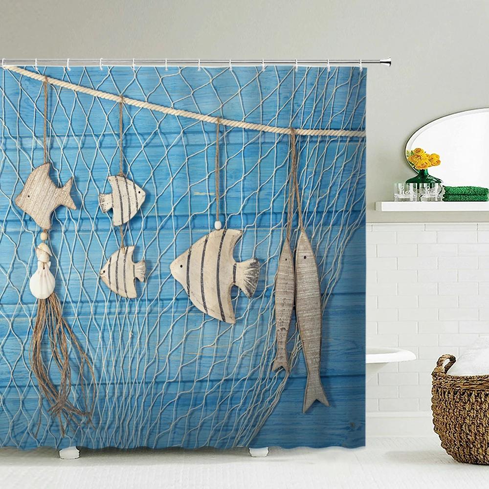 Coastal Scenery Shower Curtain with Hooks    Fresh Seaside Vibe Decor for Bathrooms, Reinforced Eyelets & Easy to Clean