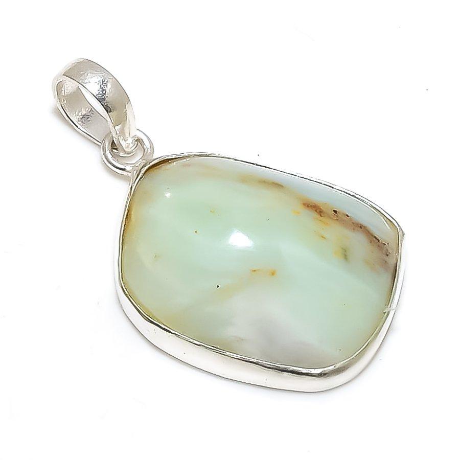 Chrysoprase Gemstone Handmade 925 Steling Silver Jewelry Pendant 1.62" SU-9618