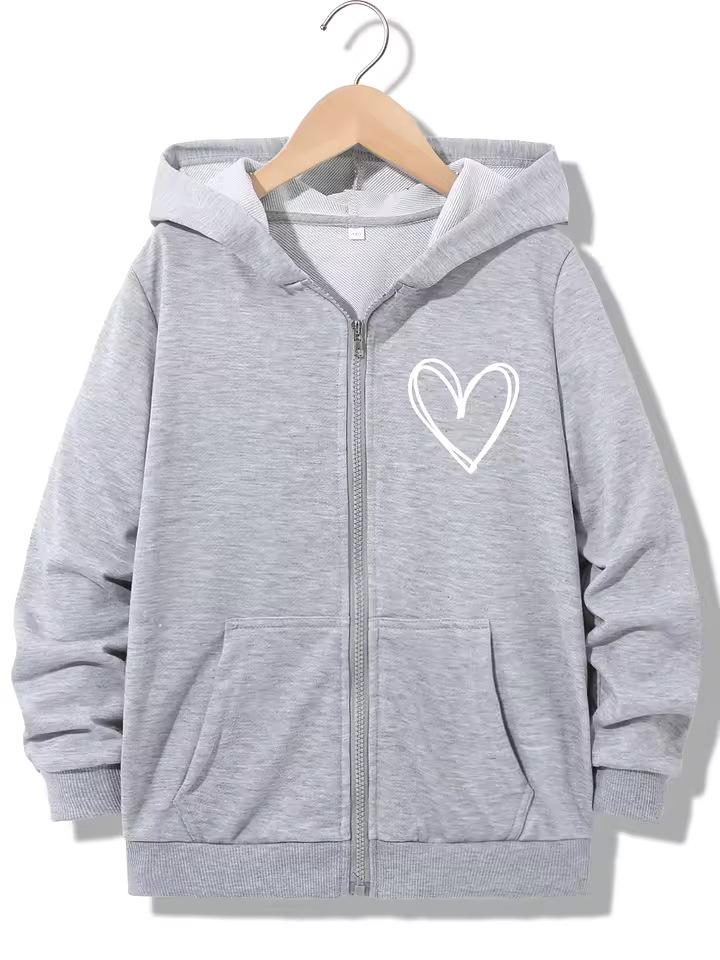 90s Trendy Heart Letter Zipper Hoodie for Boys & Girls - Fashionable Y2K Casual Jacket