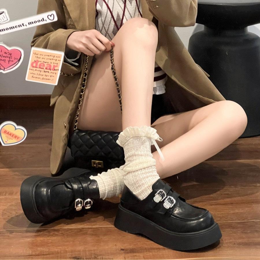 [Uncle Shoes] Muffin Loafers, the New Spring Fashion College Style Increases 2025 Retro Thick-soled Small Leather Shoes for Women