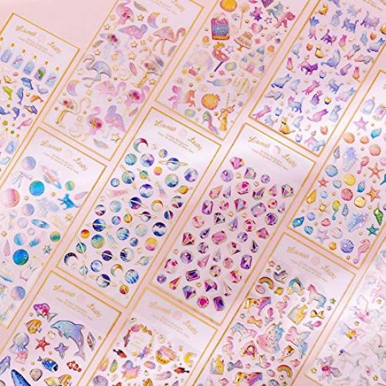 Mnndeoo Sea Creature 3D Puffy Glitter Foil and Constellation Colorful for Planner Decoration Stickers, 6-Piece Set, Stickers, Stamping, Dolphin,