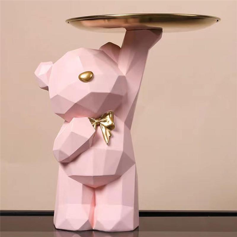 B97A-Geometrischer Bär Aufbewahrungsschale Statue Niedliche Nordische Bärenskulpturen Schlüsselhalter Bären Aufbewahrungsschale Für Eingang/Wohnzimmer