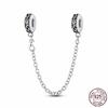 Sølv Krystall Pavé Sikkerhetslenke Fiksert Klips Strand Charm Passer for Kvinner Armbånd Sølv Smykker Fest Bursdagsgave