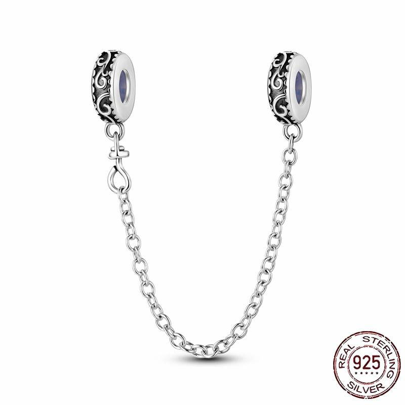 Stříbrný Křišťálový Pavé Bezpečnostní Řetízek Pevný Klip Pramen Přívěsek Vhodný pro Ženy Náramek Stříbrné Šperky Párty Narozeninový Dárek