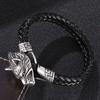Punk Double Layer Genuine Leather Bracelet Men Silver Color Wolf Head Bangles Fashion Jewelry Gift