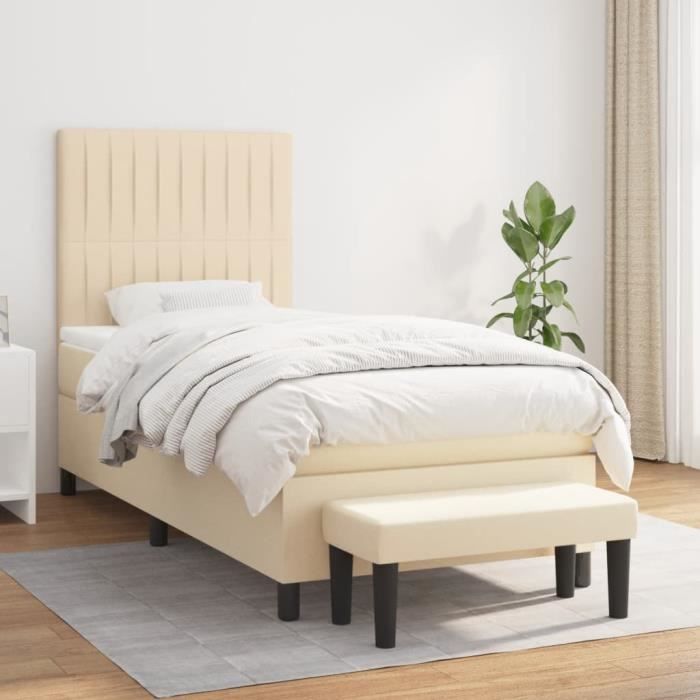 3136730 vidaXL Lit à sommier tapissier avec matelas Crème 90x200 cm Tissu