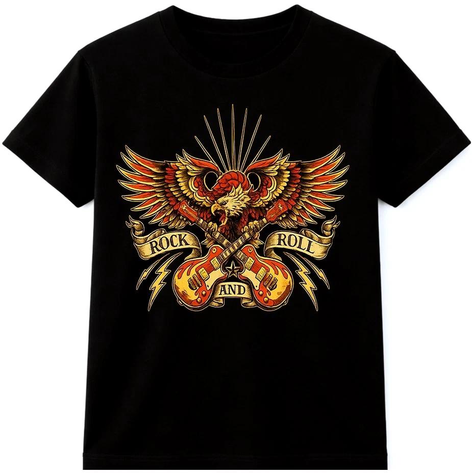 Футболка с принтом Орел Рок-н-ролла Электрогитара Музыкант Графическая футболка Гитарист Топ S