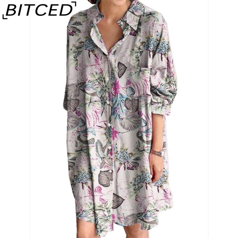 

BITCED Женское платье-рубашка с отложным воротником и длинными рукавами, летнее модное клетчатое платье с принтом XXXXXL белый