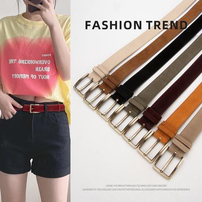 Frosted Reverse Velvet Belt for Women Genuine Leather Simple Versatile Pin Buckle Fashionable Jeans Decorative Belt for Women