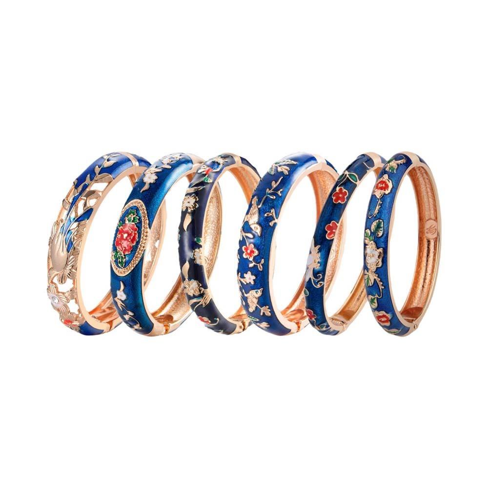 Cheongsam accessories Filigree Enamel Bangle Hanfu Accessories Hollow Out Flower Bracelet Girls