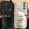 Cool Black White Plush Cat Phone Case For Samsung Galaxy A14 A15 5G S21 S22 S23 S24 FE Plus Ultra A25 A35 A52 A53 A54 A55 Cover