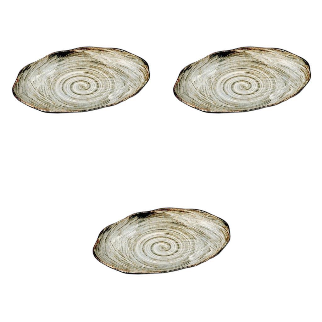 Set of 3 White Brushed Oval Plates x 22 x Irregular Shape Ceramic Plates by Setomonohonpo (Large) [31 3.5cm]