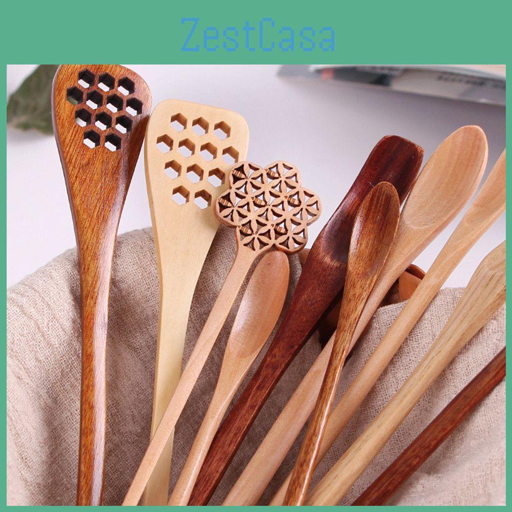 New Long Wooden Handle Coffee Spoon Household Items Tableware Stirring Honey Tea Scoops Nanmu Paint Color