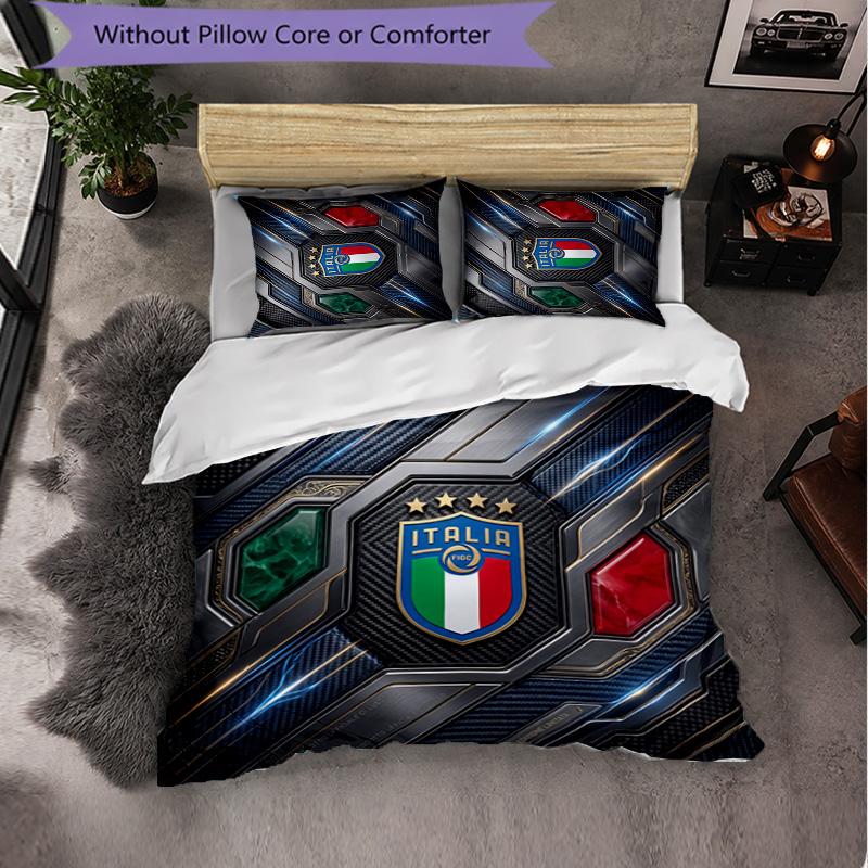 Italy Football Pattern 3 Pieces Bedding Set Soft Microfiber Duvet Cover with Pillow Cases for Bedroom