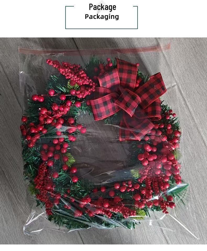 Přeshraniční vánoční červeno-černý kostkovaný věnec s mašlí a bobulovou révou, dekorace na dveře