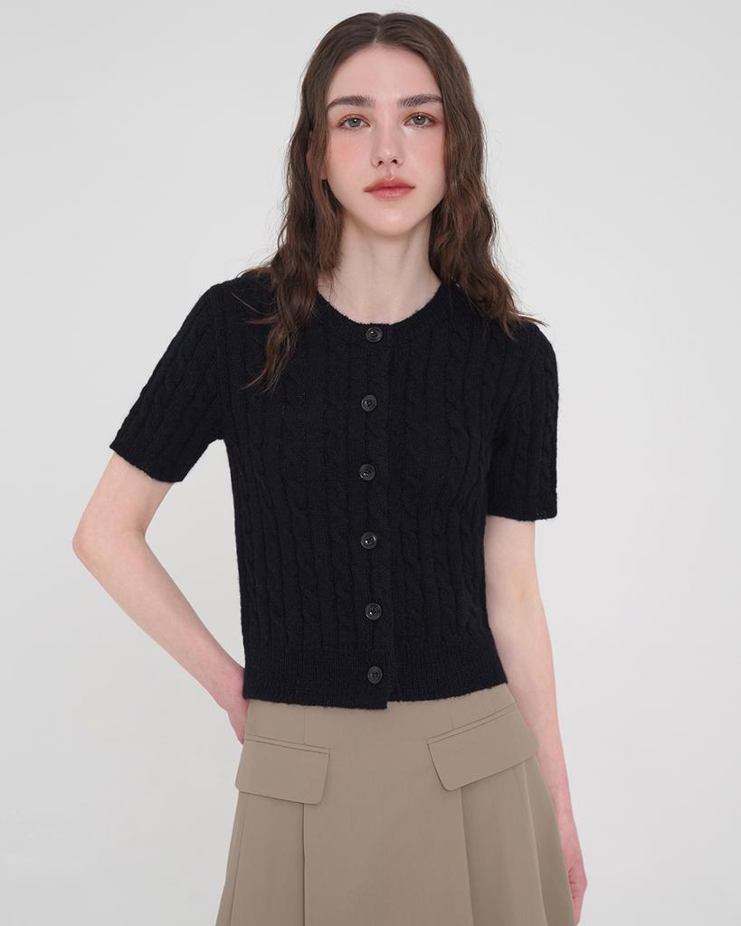 SISTERHOOD Cable Knit Cardigan - Black