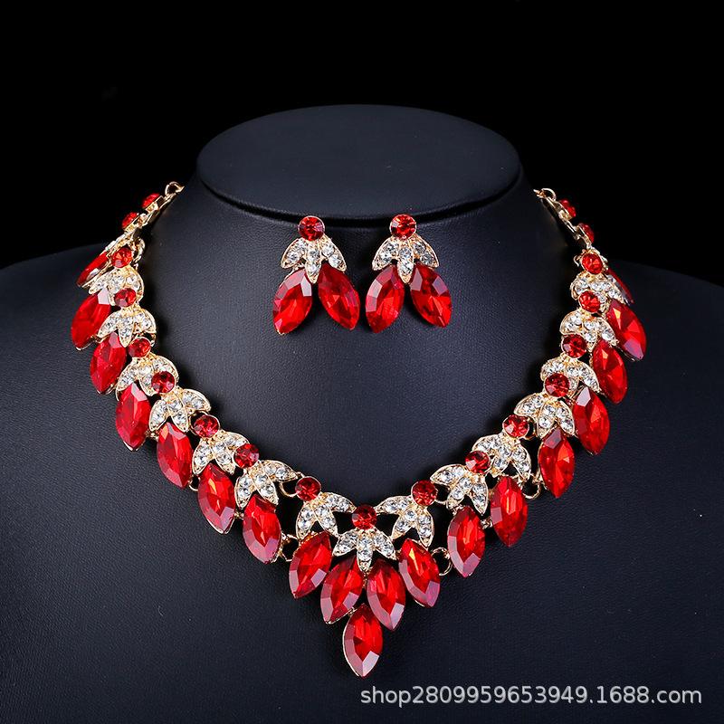 Alloy Rhinestone Wedding Necklace Earrings Bridal Wedding Accessories Banquet Ladies Jewelry