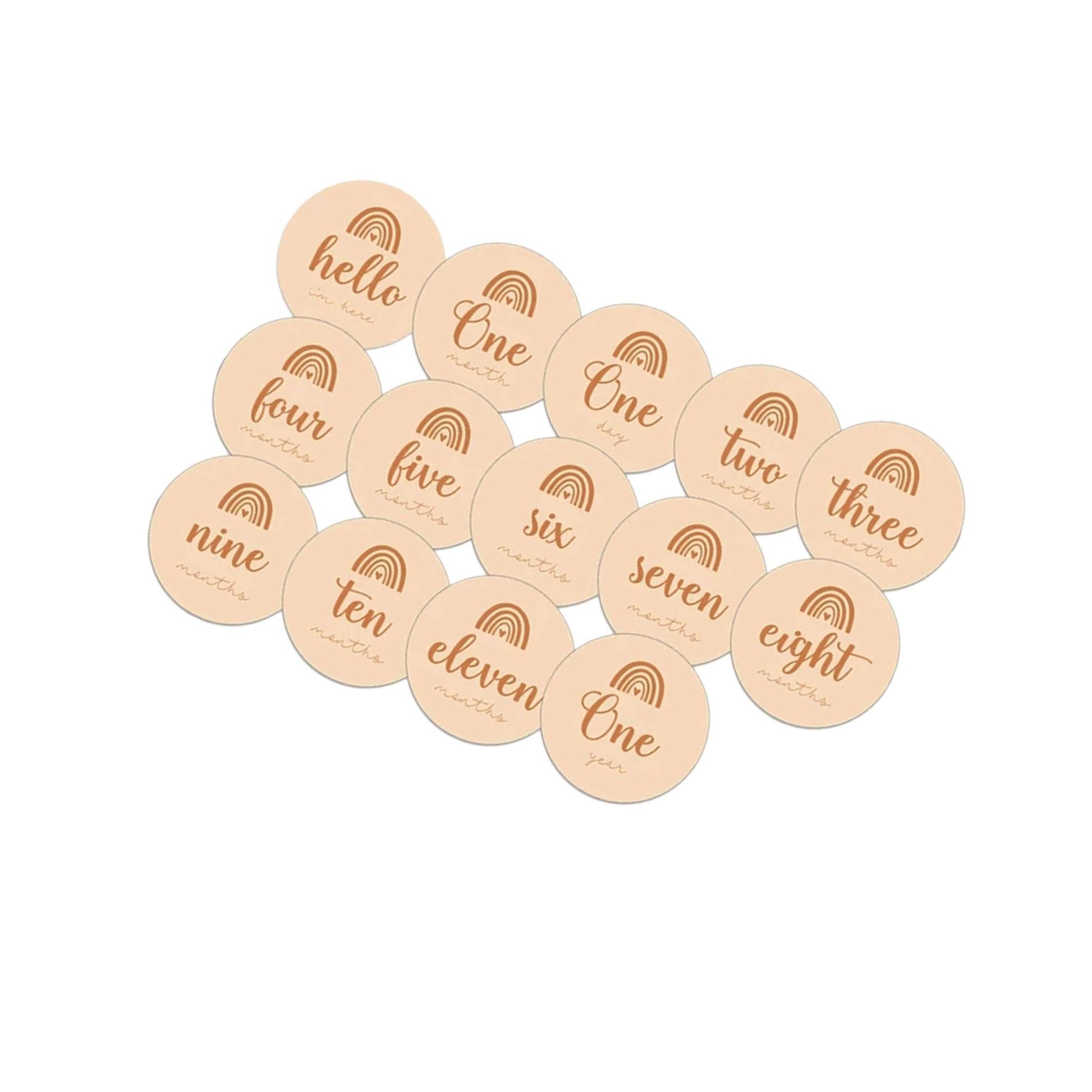 

14 Pcs Milestone Cards Round Wooden for Monthly Recording Disc Door Hanger