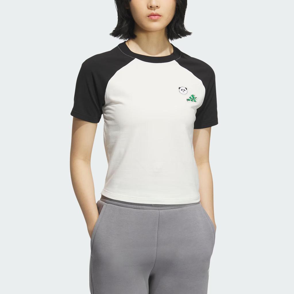 Adidas Graphic Raglan T-Shirt Women Tops Han-Jade-White Black KC0973