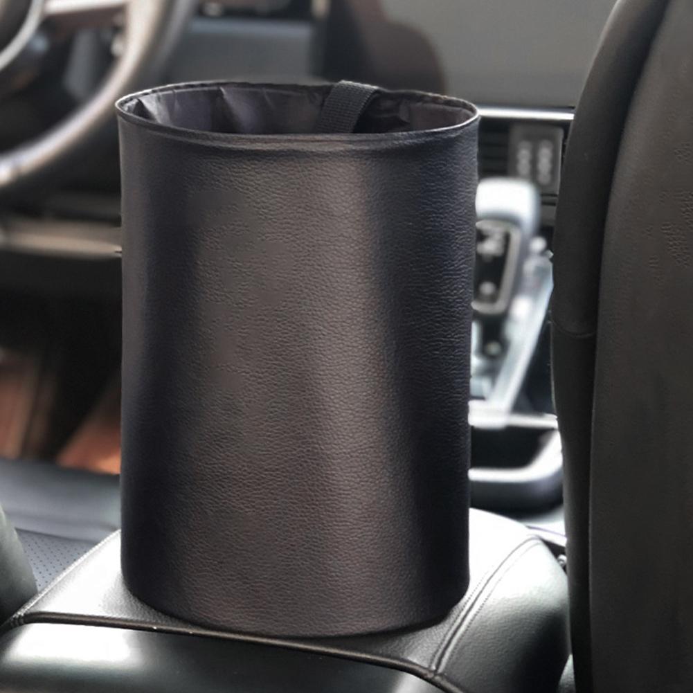 Universal Car Trash Can Collapsible Double-Layer Leather Garage Bag Center Console Storage Bag Leak-proof Waterproof Organizer