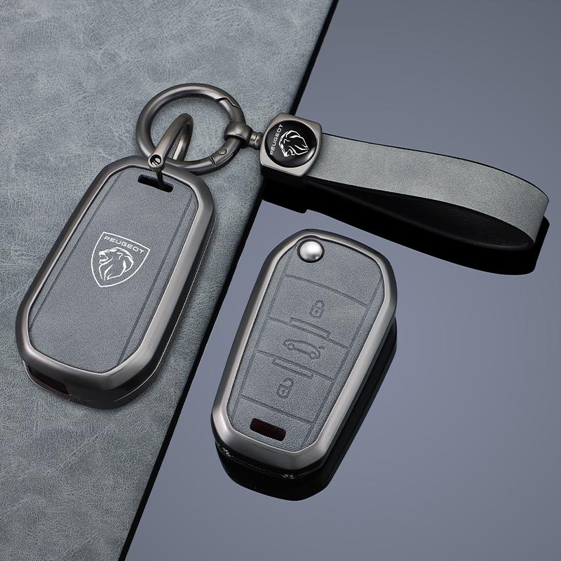 Zinc Alloy Leather Car Flip Remote Key Case Cover Holder Shell Fob for Peugeot 208 308 T9 508 2008 Auto Keychain Accessories