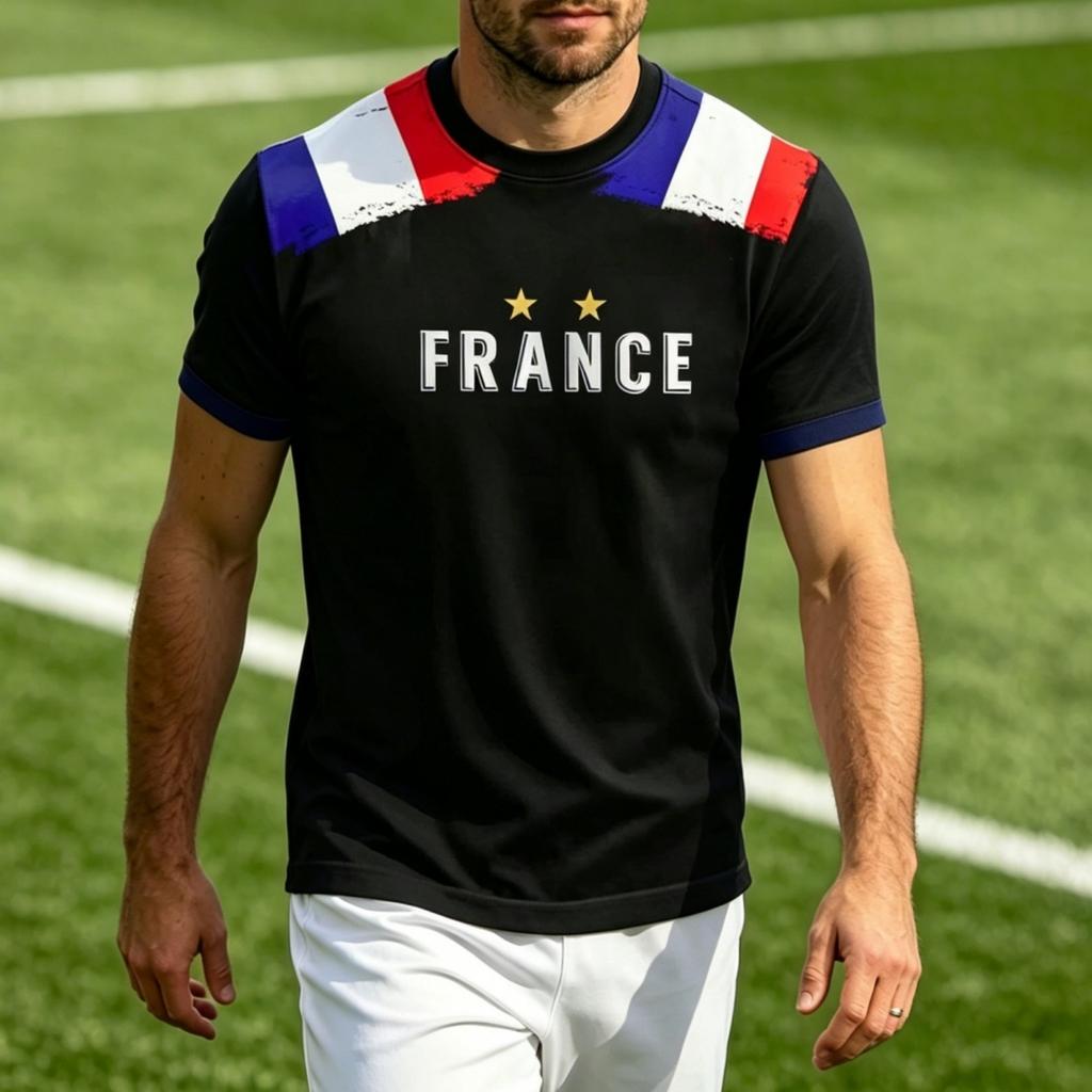 Men Crew Neck Short Sleeve Pullover T Shirt with Football Print Casual Fit Top for Sports and Fans France Theme