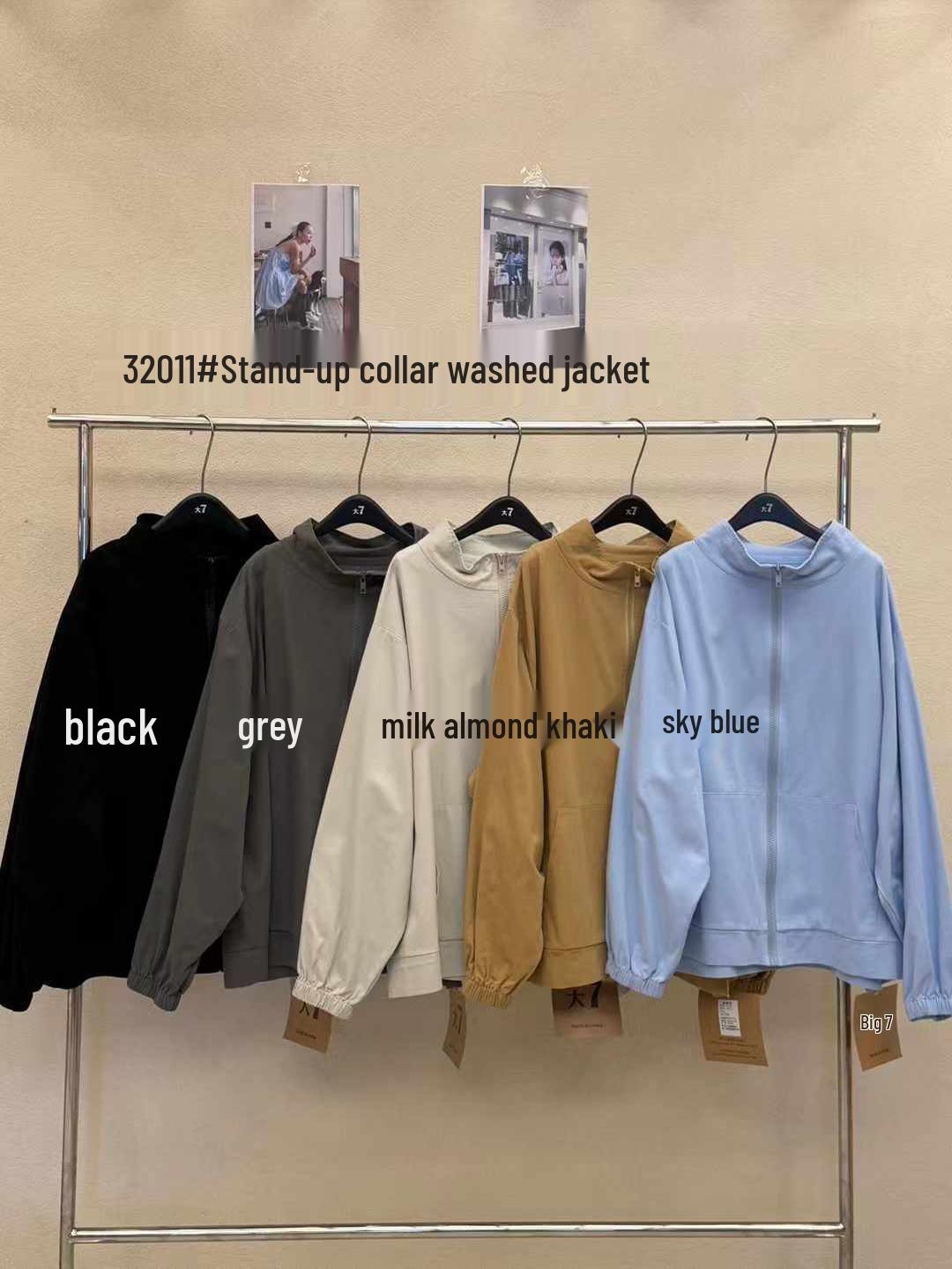 

Women s Korean Style Loose Plus Size Washed Cotton Jacket, Stand Collar, Casual Spring Fashion One Size