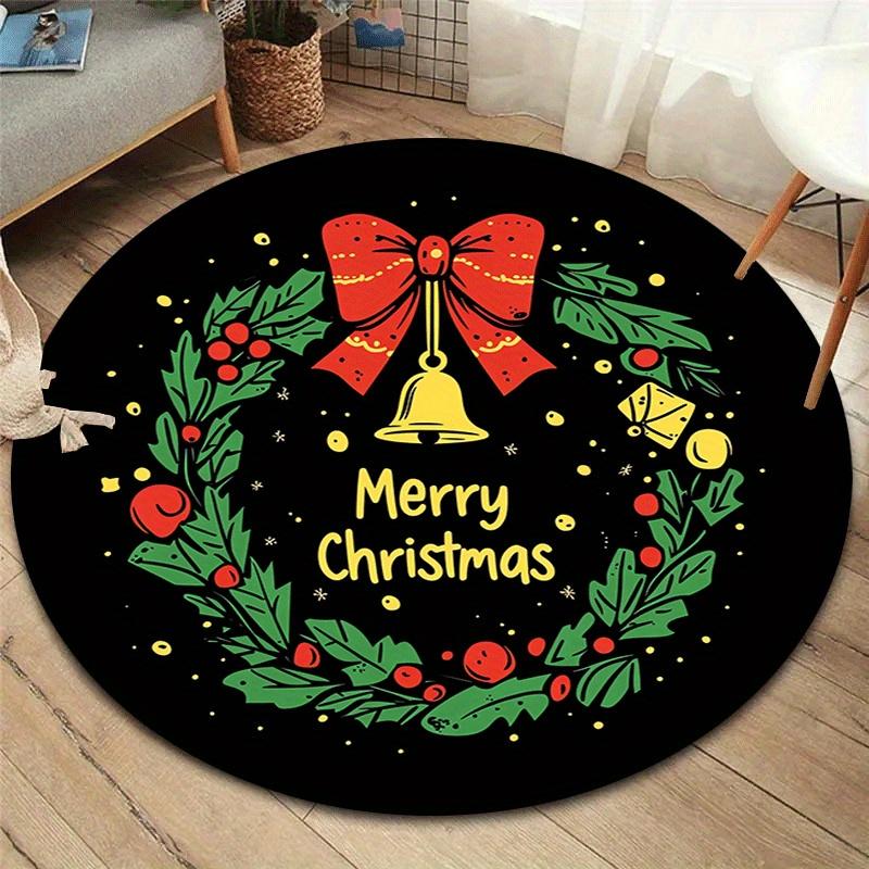 

1pc Soft, Absorbent & Non-Slip Christmas Wreath with Bells Round Rug, Perfect for Entryway, Living Room, Bedroom Decor, Machine Washable Fla 80cm by 80cm