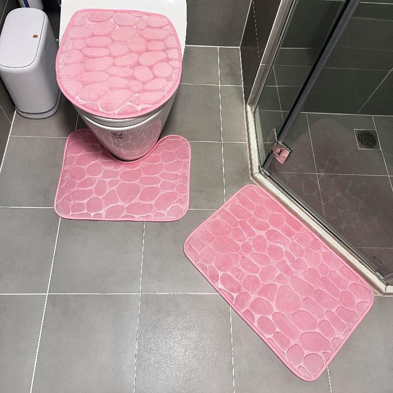 Flannel Non-Slip Absorbent Bathroom Mat Set with U-Shaped Toilet Cover and Quick-Dry Wash Basin Mat