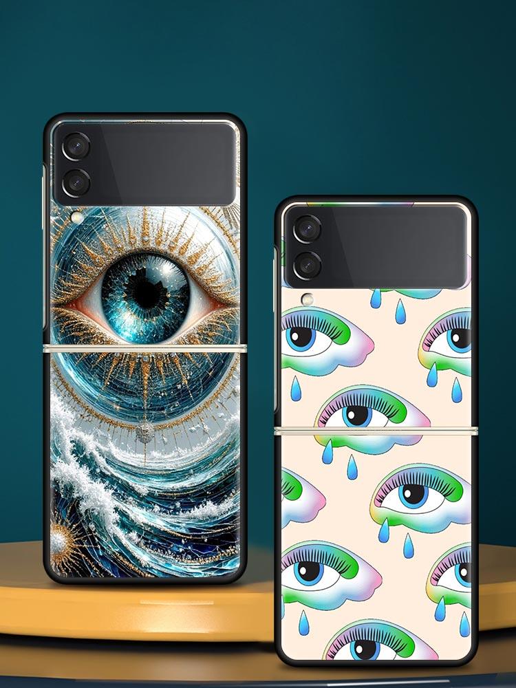 Fashion Eyelashes Eyes Hard PC Phone Case For Samsung Galaxy Z Flip 7 6 5 4 Black Cover For Galaxy Z Flip3 Foldable Fundas Shell