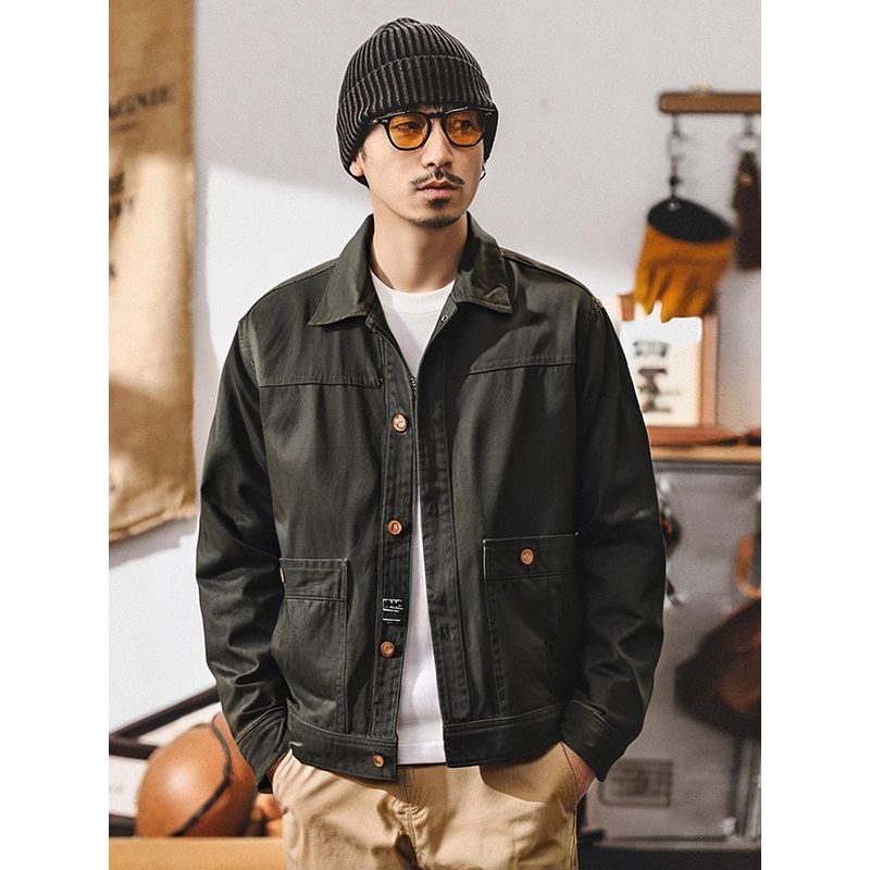 Amejaji American Retro Heavy-Duty Pure Cotton Canvas Workwear Jacket for Men, Autumn and Winter Foreign Trade Men's Clothing