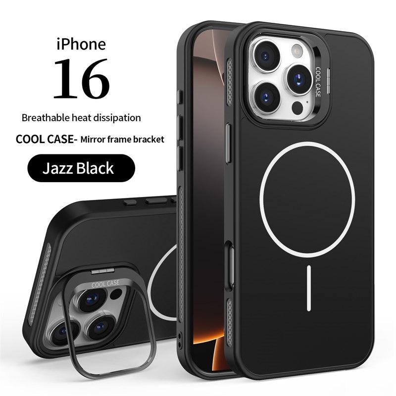 Luxury Liquid Lens Stand Cooling Magnetic Case for iPhone 16 Pro Max 16 Plus 15 14 13 12 Pro 11 All-inclusive Fall Protection Cover