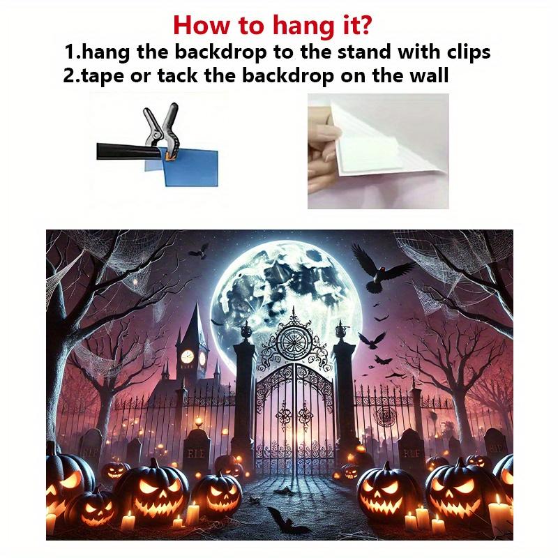 1 Piece of Halloween Ghost Night Scene Background Banner, Made of Polyester Fabric for Wall Covering, No Electricity Required