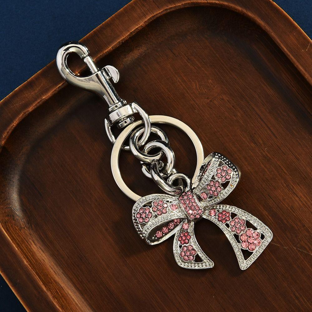 Zinc Zinc Alloy Rhinestone Bowknot Keychains Backpack Hanging Bow Car Keyrings  Female Lady Girl