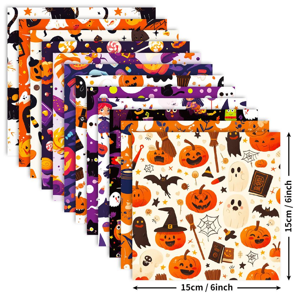 12 Sheets Of Halloween Material Paper Pumpkin Ghost Bat Handbook Collage Backing Paper Halloween Material Paper