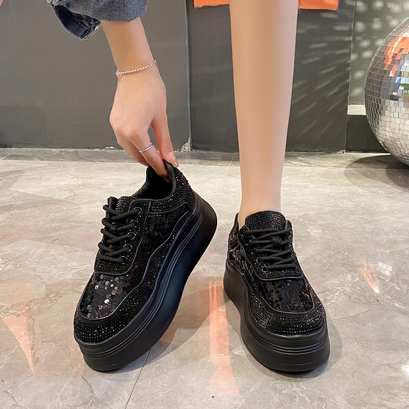 Fashion Luxury Women's Sports Shoes Summer Mesh High Heel Platform Lace Water Diamond Crystal Casual Work Shoes Outdoor Running Shoes
