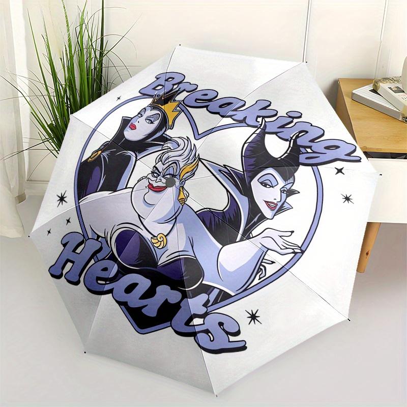 Disney Villains,Hearts,Disney Manual Opening and Closing Umbrella, 8-Rib Reinforced Folding Design, Lightweight