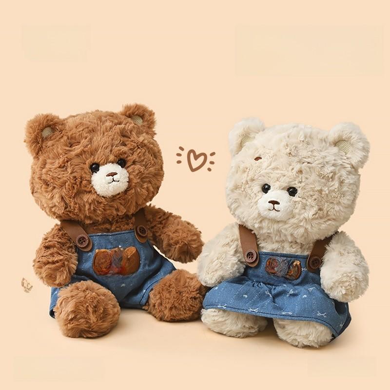 Embroidered Cartoon Cute Denim Overalls Teddy Bear Plush Toy For Gift Children