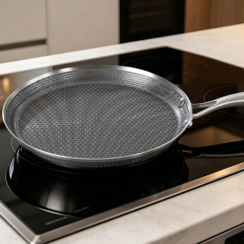 Padella per Pancake in Acciaio Inossidabile Manico Ergonomico Padella Antiaderente Padella Multifunzione Fornello