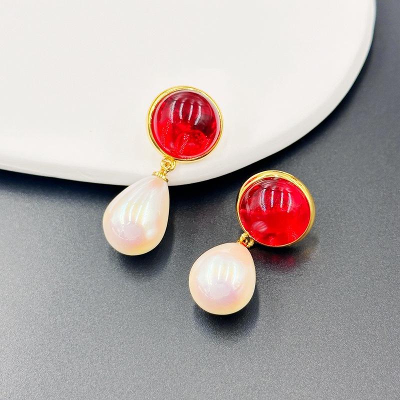 Design Court Retro Style Earrings Water Drop Earrings Female Stud Earrings красный